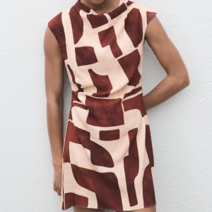 Draped neck printed dress