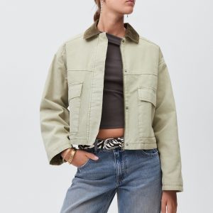 Denim jacket with contrast collar