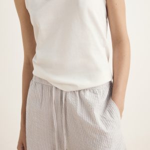 Two-piece striped seersucker pajama shorts