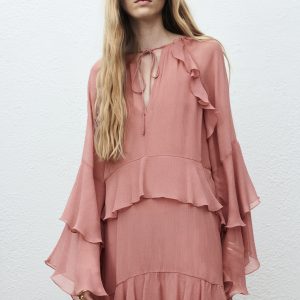 Flared dress with ruffled sleeves