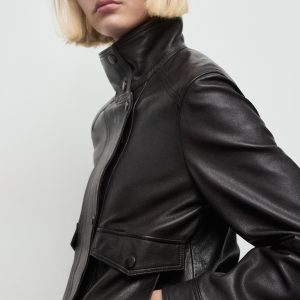 High-neck leather jacket