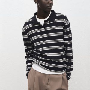 Striped polo-neck t-shirt