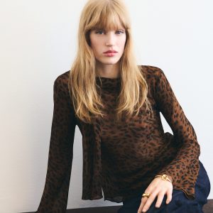 Leopard-print blouse with scarf