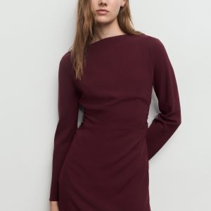 Boat-neck ruched dress