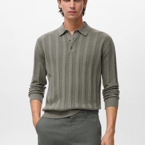 Ribbed knitted polo sweater