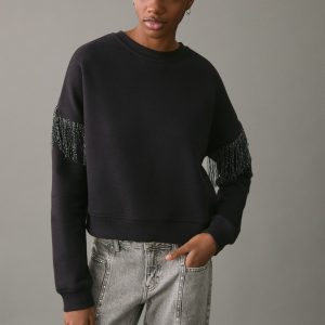 Fringed cotton-blend sweatshirt