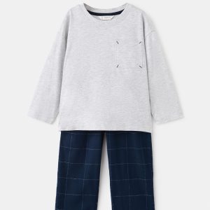 Two-pieces check long pyjamas