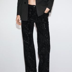 Straight-leg trousers with sequins