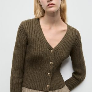 V-neck ribbed cardigan