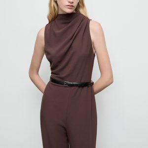 Long jumpsuit with draped neck and belt