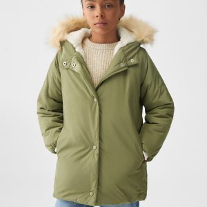 Anorak with shearling-effect hood