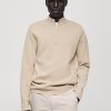 Medium-knit sweater with zip-up perkins neck
