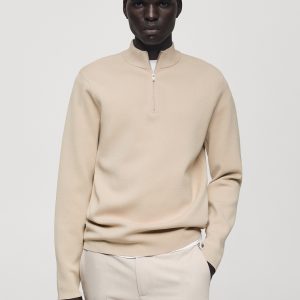Medium-knit sweater with zip-up perkins neck