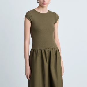 Flared dress in combined fabric