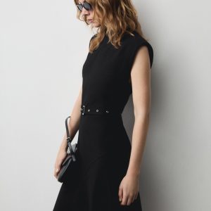 Asymmetrical dress with belt