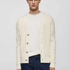 Chunky-knit cotton-blend braided cardigan with buttons