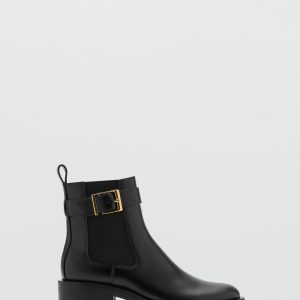 Ankle boots with elastic panel and buckle