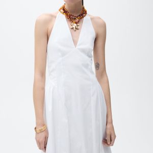 Halter neck cotton midi-dress