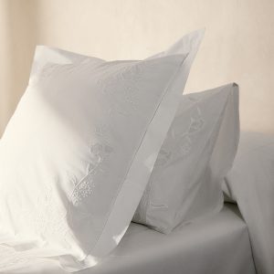 Two cotton pillowcases with hand-embroidered flowers 60x60 cm