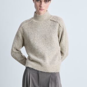 Knitted sweater with perkins neck