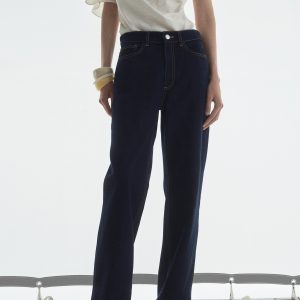 High-waisted straight-fit rinse-wash jeans