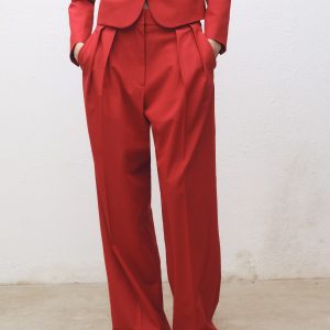 Wide leg wool-blend suit pants