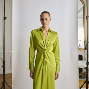 Draped shirt dress with side openings