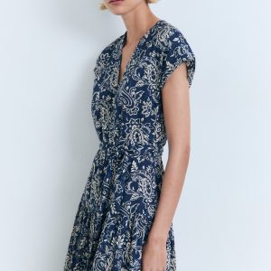 Paisley flared dress with belt