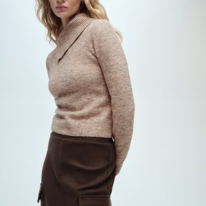Sweater with wraparound lapel neck
