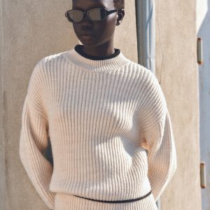 Perkins-neck sweater with contrasting details