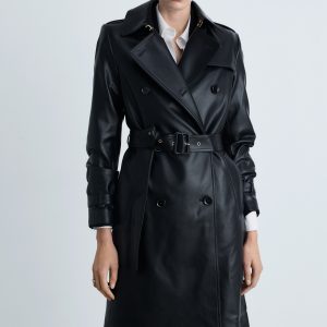 Faux-leather trench coat