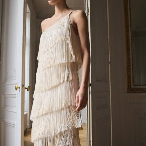 Asymmetrical fringed midi-dress