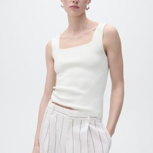 Fine-knit top with low neckline