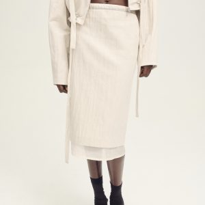 Combined linen-blend midi-skirt