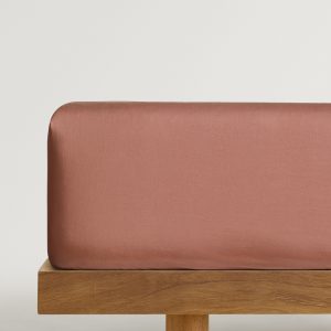 Washed cotton satin fitted sheet for 160 cm bed