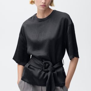 Satin blouse with belt