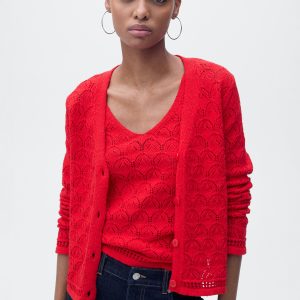 Knit cardigan with lace design