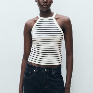Striped halter-neck top