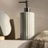 Striped stoneware soap dispenser