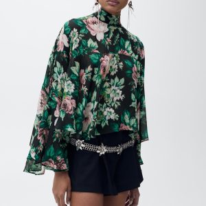 Floral-print turtleneck blouse
