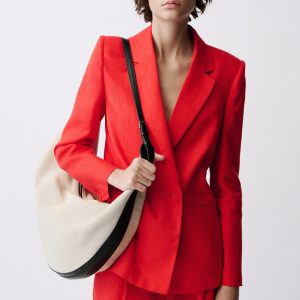 Double-breasted linen suit blazer