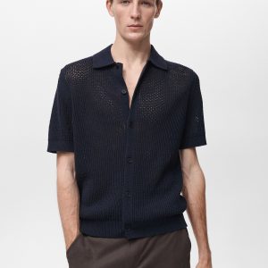 Openwork knitted cotton shirt
