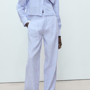 Striped linen-blend pants