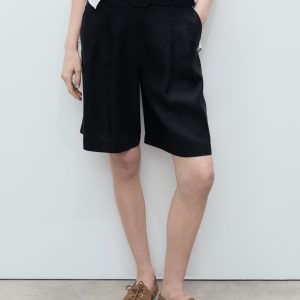 Belt linen-blend Bermuda shorts