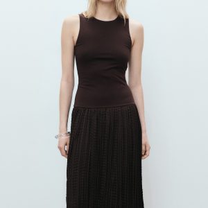 Combined-fabric long dress
