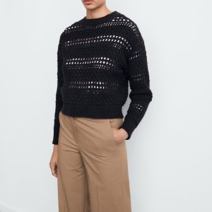 Knit sweater with lace pattern