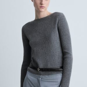 Boat neck ribbed sweater