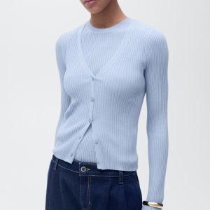 V-neck rib-knit cardigan