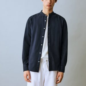 Cotton linen shirt with mandarin collar