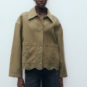 Cotton overshirt with lace detail